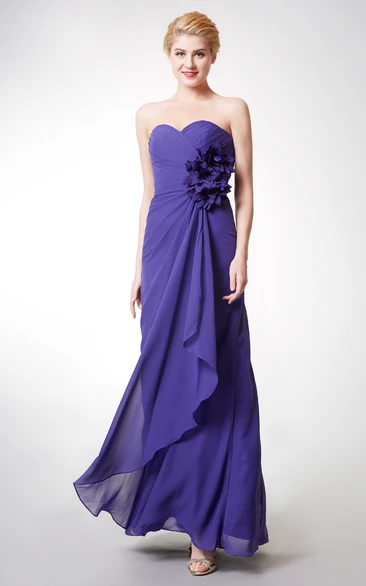 Front-draped Long Chiffon Gown With 3D Flowers