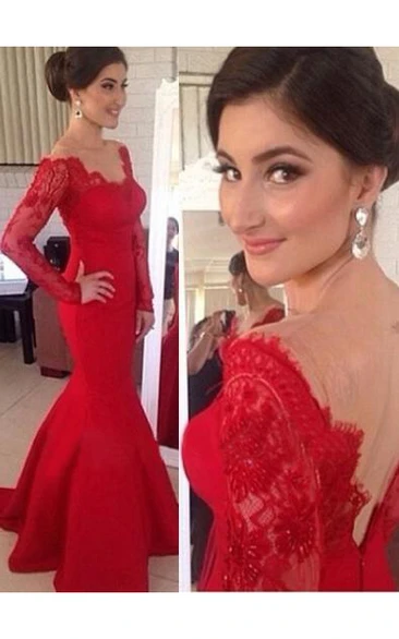 Red Sexy Long Sleeves Prom Gowns 