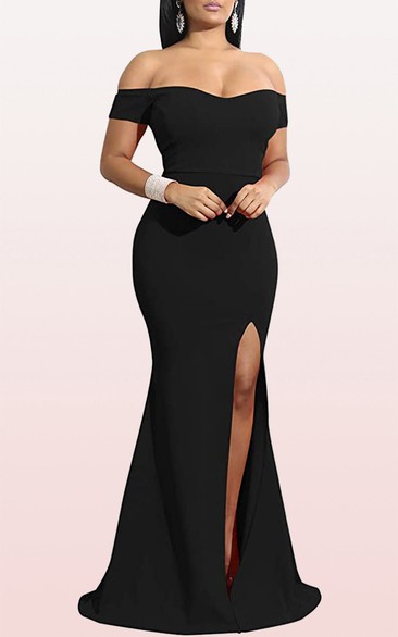 Mermaid Off-the-shoulder Jersey Sleeveless Evening Dress With Split Front