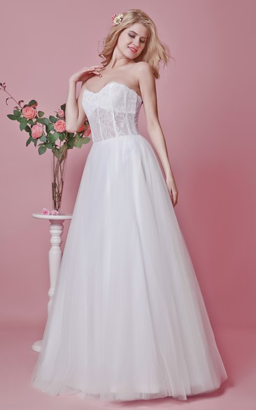 Sweetheart A-line Lace and Tulle Gown With Embroidery