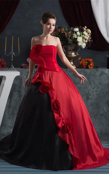 Two-Tone Draped Ball Gown with Flower with