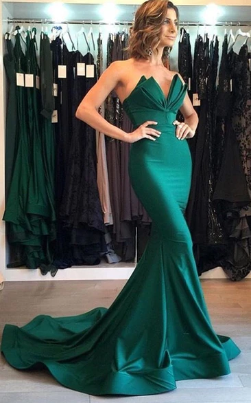 Mermaid Strapless V-neck Jersey Beach Prom Dress Elegant Simple Adorable Casual Sexy Romantic With Open Back And And Sleeveless