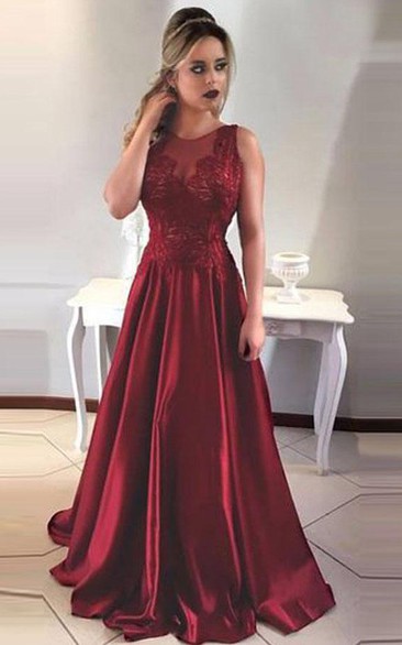 Two Piece Round Neck Tiered Open Back Prom Dress with Appliques