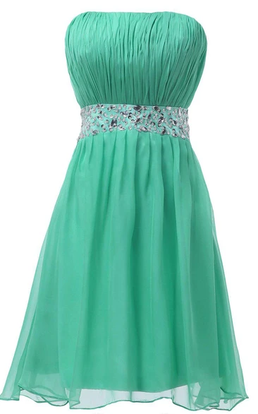 Strapless A-line Chiffon Dress With Pleats and Sequins