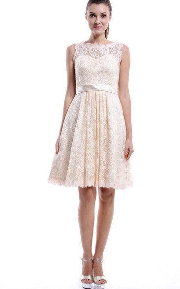 Short Knee-length Strapped Sleeveless Lace Dress