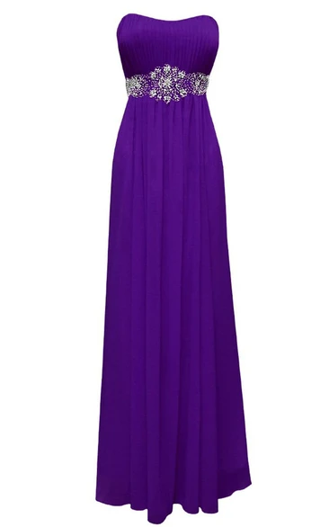Strapless Empire Chiffon Gown With Beaded Waist