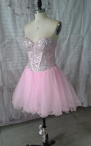 Mini Sweetheart Tulle Dress With Beading And Ruffles