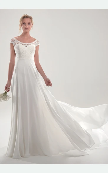 Graceful Short Sleeve Chapel Train Bridal Gown With Open Back