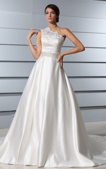 A-Line Asymmetrical One-Shoulder Dress With Bodice And Chapel Train