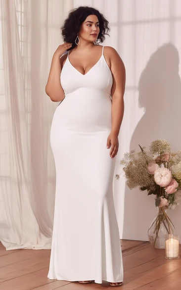 2023 Plus Size Chiffon Sleeveless Mermaid Wedding Dress Spaghetti V-neck Simple Casual Sexy Ethereal Modern