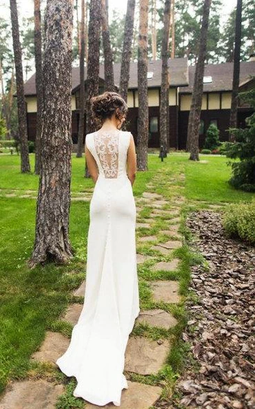Simple Crepe Open Back Wedding Dress With Unique Handmade Embellishment