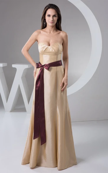 Sweetheart Floor-Length A-Line Dress with Bow and Brush Train