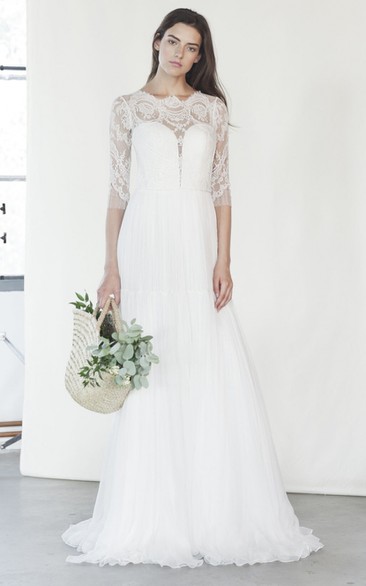 Sexy Scalloped A Line Bridal Dress with Illusion Back