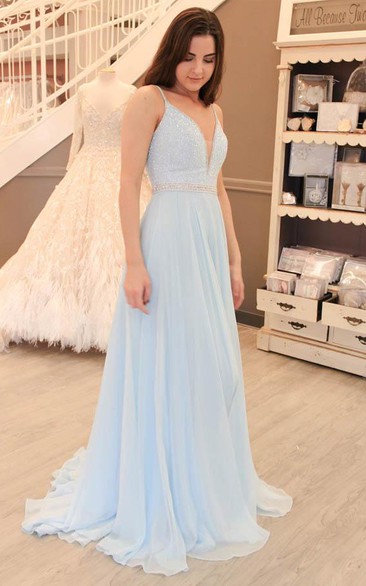Princess Two Piece Tulle Long Prom Dress Evening Dress
