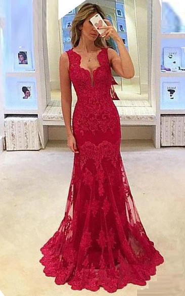 formal red lace dress