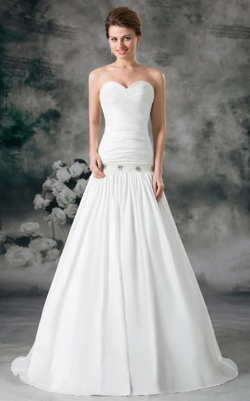 Sexy Strapless Sweetheart Ruffled Taffeta Gown With Crystals and Belt