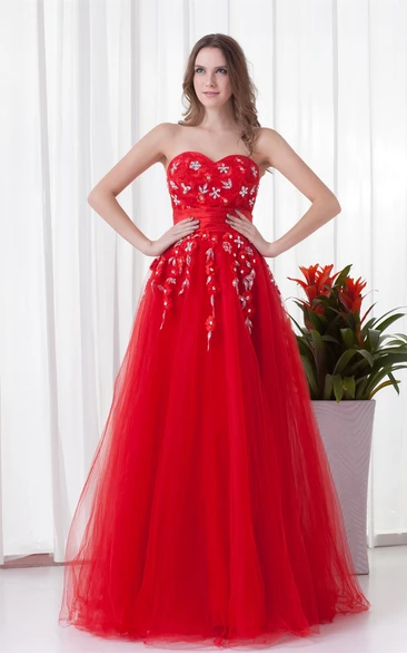 flamboyant a-line sweetheart dress with tulle overlay and rhinestone