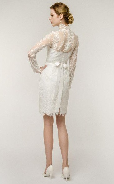 Short Mini Long Sleeve Tulle Lace Wedding Dress