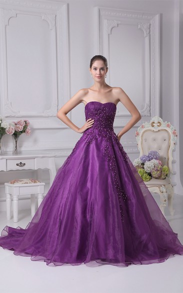 Sweetheart Ruched A-Line Gown with Beading and Corset Back