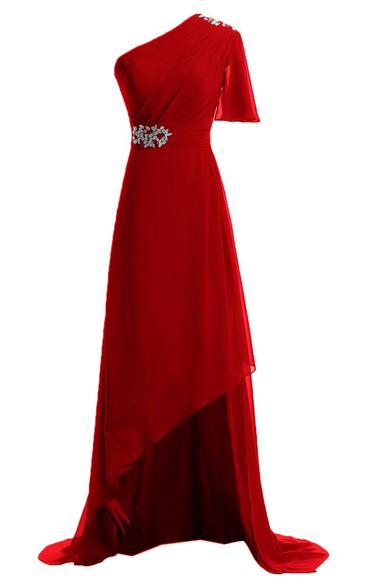 One-shoulder High-low Dress With Beading and Drapping