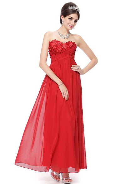 Sweetheart A-line Chiffon Dress With Floral Appliques