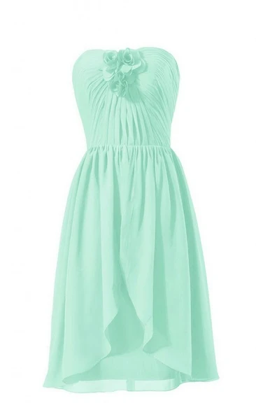 Asymmetrical Sweetheart Ruched Chiffon A-line Dress With Flowers