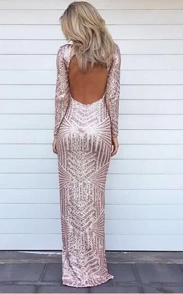 Stunning Long Sleeve Sequins Prom Dresses Open Back Hi-Lo Evening Gowns