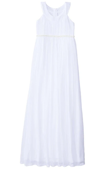 Sleeveless A-line Pleated Dress With Beadings