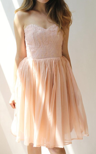 Short Pink Chiffon And Lace Dress