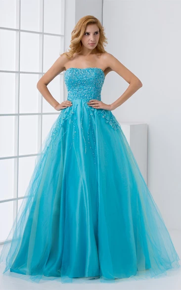 Strapless A-Line Tulle Dress with Jeweled Bodice