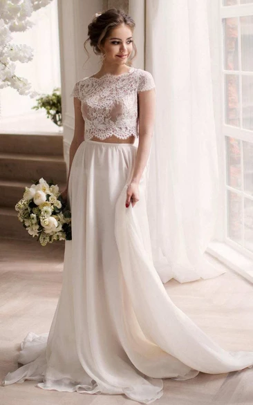 Modern Trendy Loose Casual Crop Top Two Piece Long Wedding Dress Bridal  Separates