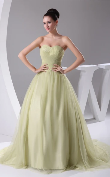 Sweetheart Tulle A-Line Ball Gown with Ruching and Pleats