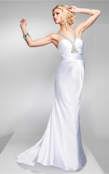 White Sheath Floor-length V-neck Dress
