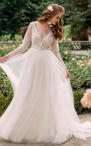 Modest Elegant Country A-Line Long Sleeve Wedding Dress