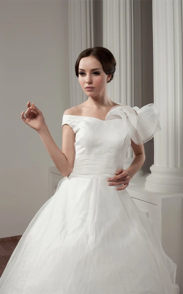 Off-The-Shoulder A-Line Ball Gown with Draping and Ruched Waist