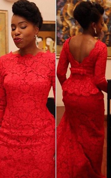 Sexy Red Lace Evening Dress Long on Sale