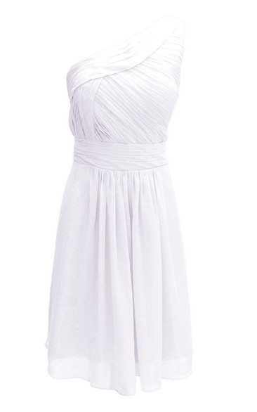 One-shoulder Ruched Knee-length Pleated Chiffon Dress