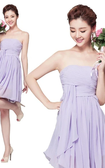 Chic Strapless Ruched Short Dress With Drapping