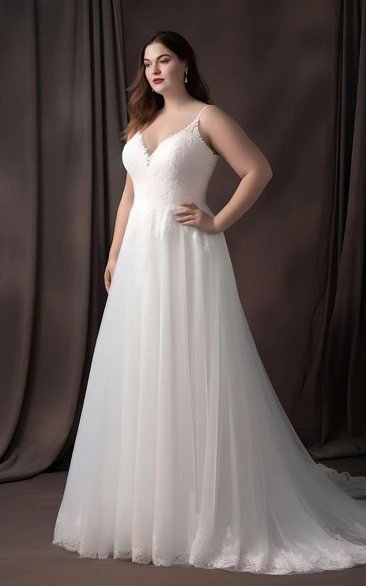2023 Plus Size A-Line Lace Tulle Sleeveless Wedding Dress Simple Sexy Bohemian Elegant Spaghetti Country Garden