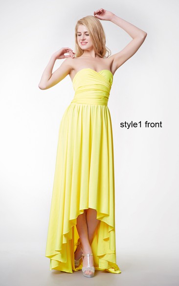 Changeable Ruched Sleeveless A-line Jersey Gown With Ruffles