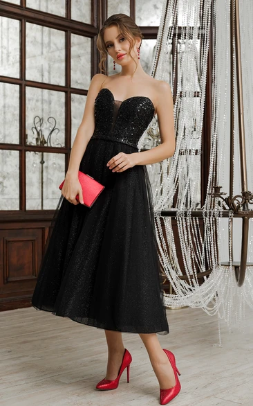 Modern A-Line Off-the-shoulder Tulle Sequins Prom Dress