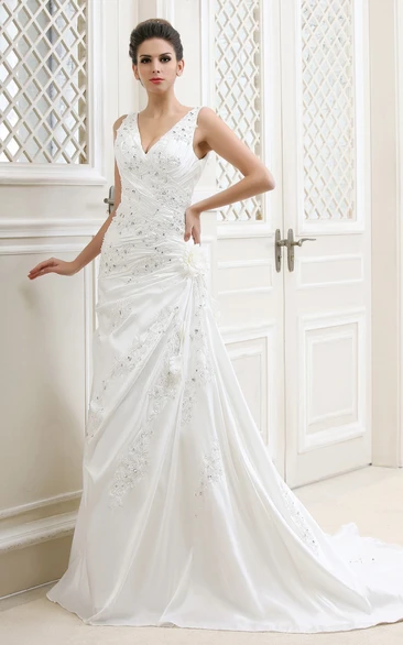 Enchanting Plunged Sleeveless Dress With Beading and Side Ruching