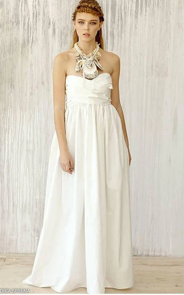 Long A-Line Taffeta Wedding Dress With Open Shoulders
