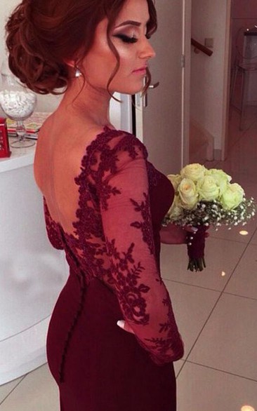Sweetheart Long Sleeve Satin Prom Dresses With Lace Appliques