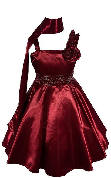 Sleeveless A-line Taffeta Dress With Beadings and Pleats