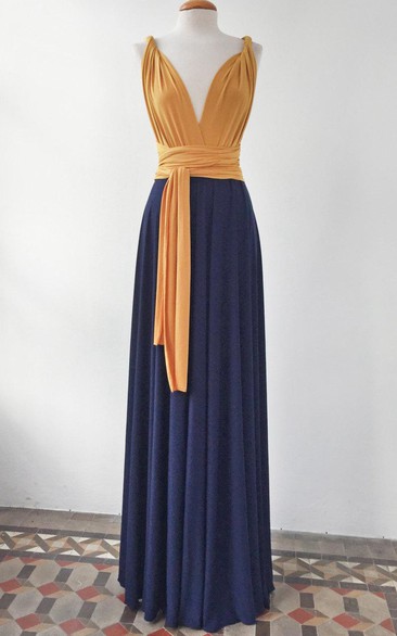 Mustard Long Mustard And Navy Long Navy Blue Convertible Evening Gown Choose Your Colors Wedding Dress