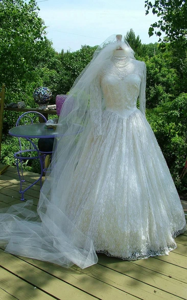 Middleton Style Vintage Wedding Lace Sleeves Fitted Bodice Bridal Gown Dress