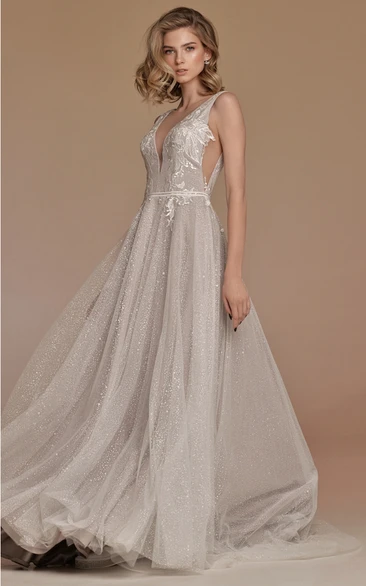 Ethereal A-Line V-neck Prom Dress With Open Back And Appliques