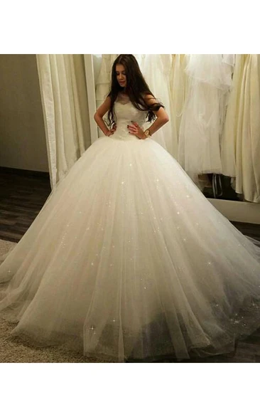 Stunning Sleeveless Tulle Princess Wedding Dress Sequins Ball Gown