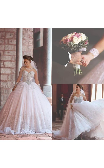 Gorgeous Long Sleeve Beadings Wedding Dresses Tulle Ball Gown